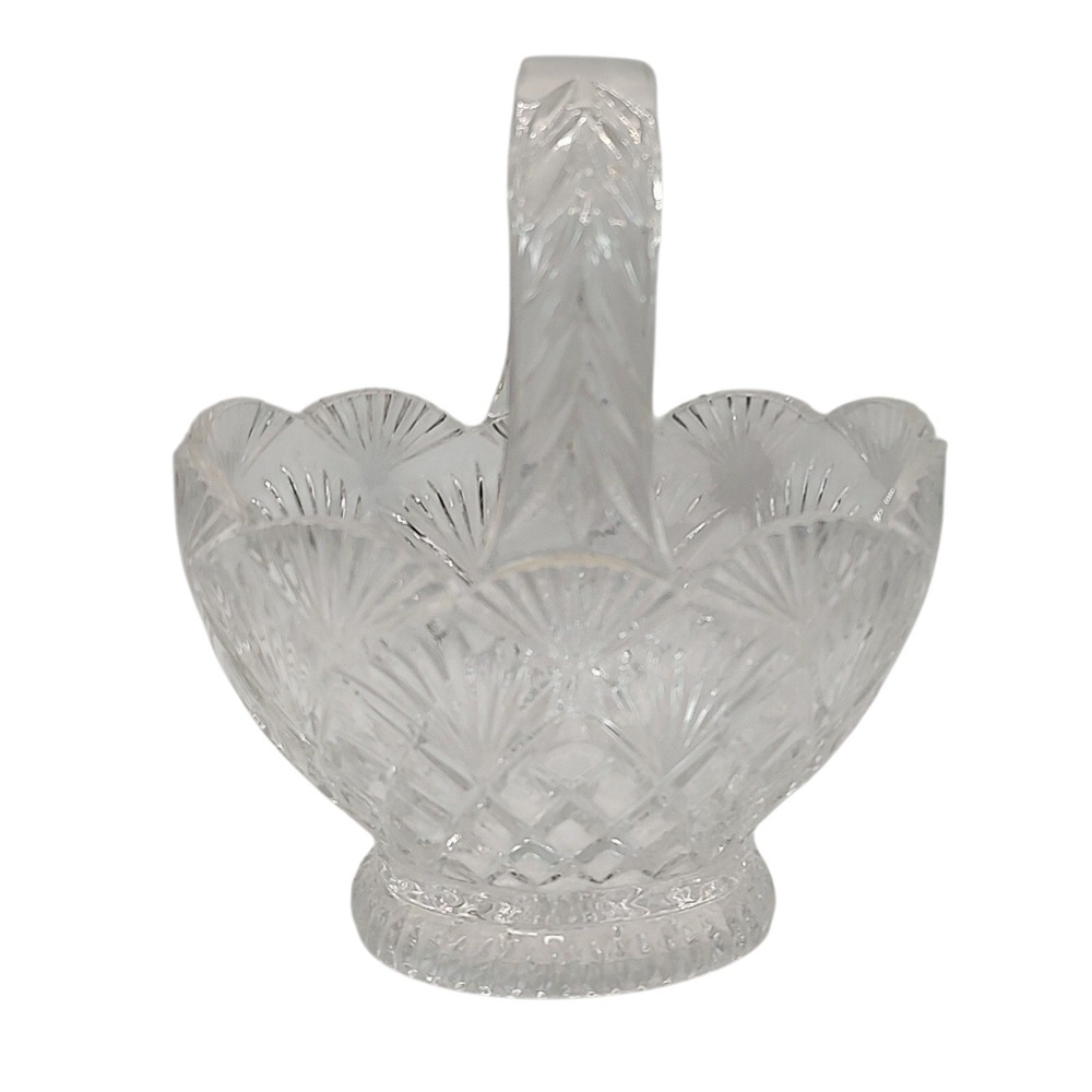 Imperial Slovakia‎ Lead Crystal Basket with Handle Diamond Fan Pattern SEE